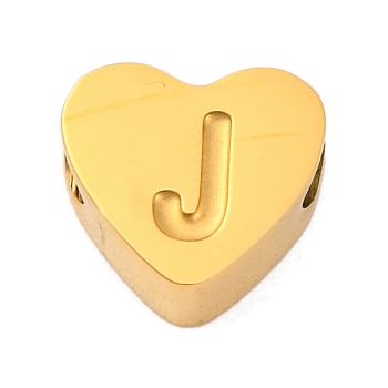 Ion Plating(IP) Tarnish Resistant 304 Stainless Steel Beads, Heart with Letter, Golden, Letter J, 7x8x3mm, Hole: 2mm