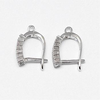 Brass Micro Pave AAA Cubic Zirconia Ear Harp Hoop Earring Findings,  with Latch Back Closure, Cadmium Free & Nickel Free & Lead Free, Real Platinum Plated, 18x12x4mm, Hole: 1.5mm, pin: 0.5mm