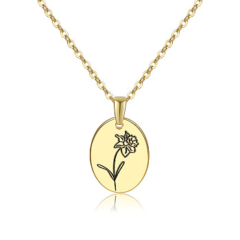 304 Stainless Steel Birth Month Flower Pendant Necklace, Floral Dainty Jewelry for Women, Golden, March Daffodil, 17.72 inch(45cm)