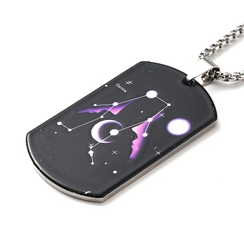 201 Stainless Steel Rectangle with Constellations Pendant Necklace for Women, Gemini, 23.74 inch(60.3cm)