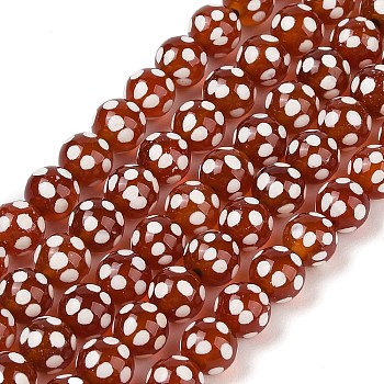 Tibetan Style dZi Beads Strands, Natural Agate Beads, Dyed & Heated, Round Dot Pattern, Round, FireBrick, 8mm, Hole: 1.2mm, about 48pcs/strand, 15.20''(38.6cm)