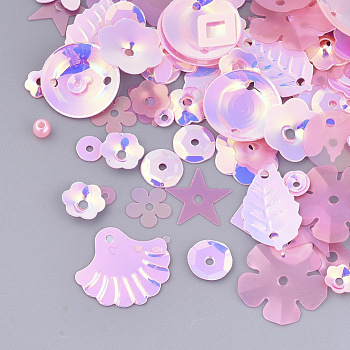 Ornament Accessories, PVC Plastic Paillette/Sequins Beads, Mixed Shapes, Pearl Pink, 3~21x3~21x0.4~3mm, Hole: 1~1.6mm