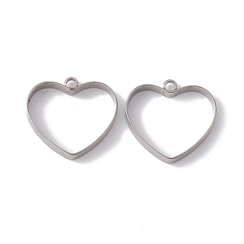 201 Stainless Steel Pendants, Heart Charms, Stainless Steel Color, 20x21x3.5mm, Hole: 2mm