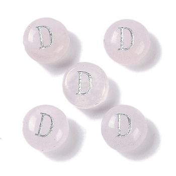 Natural Rose Quartz Beads, Rondelle with Letter, Letter D, 8.5~9x5~5.5mm, Hole: 1.2mm