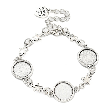 Antique Silver Plated Alloy Link Chain Bracelet Making, Fit for Cabochons, Star, 6-5/8 inch(16.8cm), Tray: 12mm