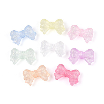 Luminous Transparent Acrylic Beads, Bowknot, Glow in the Dark, with Gold Powder, Mixed Color, 11.5x17.5x5mm, Hole: 1.8mm, about 892pcs/500g