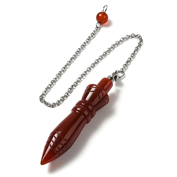 Dyed & Heated Natural Carnelian Pointed Dowsing Pendulums, with 304 Stainless Steel Chains, Bullet Charm, 243mm, Bullet: 60x12.5mm, Hole: 3mm