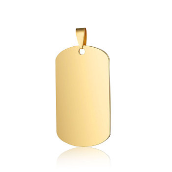 201 Stainless Steel Pendants, Manual Polishing, Rectangle, Stamping Blank Tag, Golden, 50x28x2mm, Hole: 4x7mm