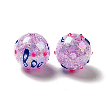 AB Color Transparent Crackle Acrylic Round Beads, Halloween Boo Bead, with Enamel, Violet, 19.5x20mm, Hole: 3mm