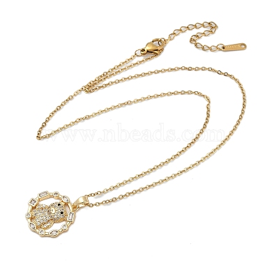 Brass Micro Pave Clear Cubic Zirconia Ring with Bear Pendants Necklaces(NJEW-K280-03B-G)-2