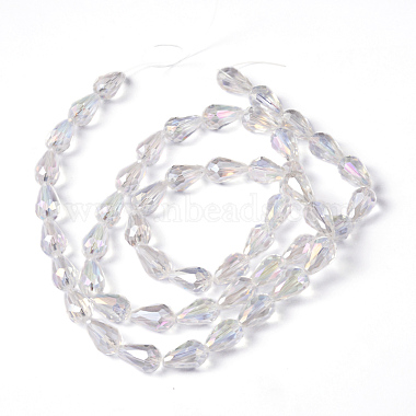 Brins de perles de verre galvanoplastie en forme de larme à facettes(X-EGLA-D015-15x10mm-01)-4