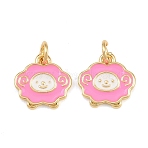 Brass Enamel Pendants, Sheep Charms, Long-Lasting Plated, Cadmium Free & Lead Free, Real 18K Gold Plated, 12.5x12.5x1.5mm, Hole: 3mm(KK-L275-17G)