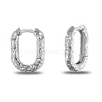 Rhodium Plated 925 Sterling Silver Huggie Hoop Earrings, Textured Oval, Platinum, 14x11mm(JE908A)