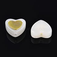 Imitation Jade Spray Painted Glass Beads, with Golden Plated Brass Findings, Heart, Creamy White, 12x12x5mm, Hole: 1mm(LAMP-N032-05-C02)