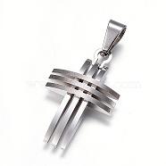 304 Stainless Steel Pendants, Frosted & Smooth Surface, Cross, Stainless Steel Color, 28x20x5mm, Hole: 7x5mm(STAS-H330-17P)