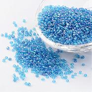 Round Trans. Colors Rainbow Glass Seed Beads, Dark Turquoise, 
Size: about 2mm in diameter, hole:1mm, about 3306pcs/50g(X-SEED-A007-2mm-163B)