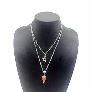 Star Pendant Necklaces, Natural Selenite Hexagonal Cone Necklace, Double Layer Necklaces(NY0119-4)