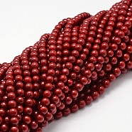 Shell Pearl Beads Strands, Grade A, Round, Dark Red, 6mm, Hole: 1mm, about 62pcs/strand, 16 inch(BSHE-L026-01-6mm)