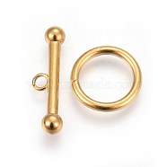 304 Stainless Steel Toggle Clasps, Golden, ring: 15x2mm, bar: 7x24x4.5mm, Hole: 2.3mm(STAS-I100-02G)