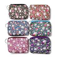 Rose Flower Pattern Cotton Cloth Wallets, Change Purse, with Zipper & Iron Key Ring, Mixed Color, 8.95~9.1x11.3~11.4x1.2~1.25cm(ABAG-Q043-03)