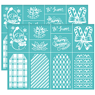 Self-Adhesive Silk Screen Printing Stencil, for Painting on Wood, DIY Decoration T-Shirt Fabric, Turquoise, Christmas Themed Pattern, 280x220mm(DIY-WH0338-149)