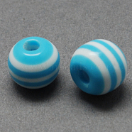 Round Striped Resin Beads, Deep Sky Blue, 12x11mm, Hole: 3mm(RESI-R158-12mm-05)
