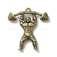 Tibetan Style Alloy Sport Pendants, Cadmium Free & Lead Free, Weightlifting Athletes, Antique Bronze, 30.5x27.5x5mm, Hole: 1.6mm, about 250Pcs/1000G(PALLOY-M217-43AB)