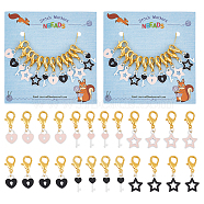 Spray Painted Alloy Enamel Locking Stitch Markers, with Zinc Alloy Lobster Claw Clasps Stitch Marker, Star/Heart Key & Lock, Golden, 3~3.4cm, 6 style, 2pcs/style, 12pcs/set(HJEW-AB00123)
