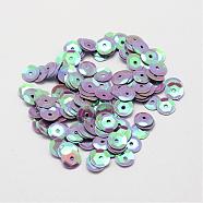 Plastic Paillette Beads, Semi-cupped Sequins Beads, Center Hole, Lilac, 4x0.5mm, Hole: 1mm(PVC-A002-4mm-06)