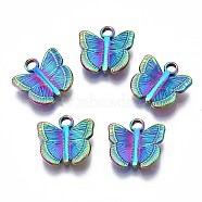 304 Stainless Steel Charms, Cadmium Free & Nickel Free & Lead Free, 3D Butterfly, Rainbow Color, 12x12.5x3mm, Hole: 2mm(STAS-S119-076)