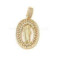 Rack Plating Brass Micro Pave Clear Cubic Zirconia Pendants, Cadmium Free & Lead Free, Long-Lasting Plated, Oval, Real 18K Gold Plated, Jesus, Human, 50x26x3mm, Hole: 6x11mm(KK-C067-09G-02)