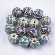 Handmade Porcelain Beads, Fancy Antique Glazed Porcelain, Round, Cadet Blue, 11~12x10~11x10~10.5mm, Hole: 2~2.5mm(PORC-S498-24G)