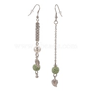 (Jewelry Parties Factory Sale)Synthetic Lava Rock Dangle Earrings, Asymmetrical Earrings, with Alloy Findings, Leaf, Antique Silver & Platinum, 89~98mm, Pin: 0.6mm(EJEW-F184-02AS)