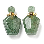 Faceted Natural Green Strawberry Quartz Pendants, Openable Perfume Bottle, with Golden Tone 304 Stainless Steel Findings, 1.1~1.2x2.3x3.7~3.8cm, Hole: 2mm(G-A225-01B-G)