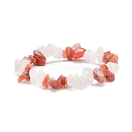 Natural Carnelian(Dyed) & Rose Quartz Chips Beads Stretch Bracelet for Women, Inner Diameter: 1-7/8~2 inch(4.8~5cm)(BJEW-AL00003-17)
