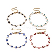 Enamel Oval with Evil Eye Link Chains Bracelet, PVD Vacuum Plating 304 Stainless Steel Jewelry for Women, Golden, Mixed Color, 6-1/2 inch(16.5cm)(BJEW-P271-04G)