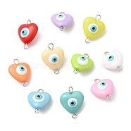 Evil Eye Resin Connector Charms, Heart Links with Brass Loops, Mixed Color, Platinum, 18.5x14x8.5mm, Hole: 1.8x2mm(PALLOY-JF02126-02)