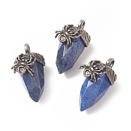 Natural Lapis Lazuli Pendants, Faceted Acorn Charms, with Antique Silver Tone Brass Spider Findings, 40.5~41x18.5x21~24mm, Hole: 5.5x6mm(G-C051-03H)