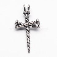 Retro 304 Stainless Steel Cross Gothic Pendants, Antique Silver, 44x22x6mm, Hole: 4.5x3.5mm(STAS-E094-08AS)