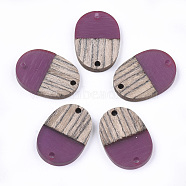 Resin & Wenge Wood Links connectors, Oval, Medium Violet Red, 25x18x3~4mm, Hole: 2mm(RESI-S367-11A-05)