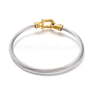 304 Stainless Steel Bangles, with Hook and S-Hook Clasps, Twist, Golden & Stainless Steel Color, 2-1/4 inch(5.6cm)(BJEW-M284-21GP)