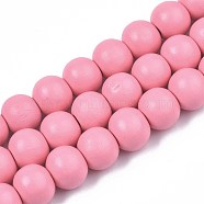 Painted Natural Wood Beads Strands, Round, Hot Pink, 10x8~9mm, Hole: 2~3mm, about 41~42pcs/strand, 13.98 inch~14.61 inch(35.5~37.1cm)(WOOD-S053-54J)