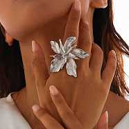 Flower Alloy Adjustable Rings for Women, Platinum, US Size 8 1/2(18.5mm)(RJEW-B108-01P)