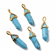 Synthetic Turquoise Pendants, Faceted, with Golden Tone Brass Findings, Lead free & Cadmium Free, Bullet, 27~30x9~10x7~8mm, Hole: 4x3mm(G-K329-11G)