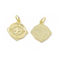 Rack Plating Brass Micro Pave Clear Cubic Zirconia Pendants, Long-Lasting Plated, Lead Free & Cadmium Free, with Jump Ring, Rhombus with Cross Charm, Real 18K Gold Plated, 17x15x2mm, Hole: 3mm(KK-B065-12G)