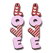 Single Face Printed Wood Big Pendants, Valentine's Day Love Charms, Word, 59x15x2.5mm, Hole: 1.8mm(WOOD-B008-08)