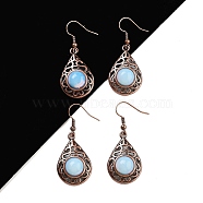 Opalite Teardrop Dangle Earrings, Red Copper Plated Hollow Brass Earrings for Women, 46.5x19.5mm(EJEW-B055-02R-21)