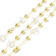 Handmade Brass Cable Chains, with Clear Glass Butterfly Beaded, Long-Lasting Plated, Soldered, with Spool, Golden, 6x7.5x4.5mm(CHC-E023-08G)