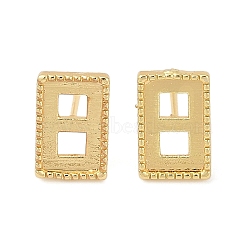 Brass Stud Earring Findings, with Tray, Rack Plating, Long-Lasting Plated, Rectangle, Golden, Tray: 10x6mm, 12x7.5mm, Pin: 12x1mm(KK-F891-11G)