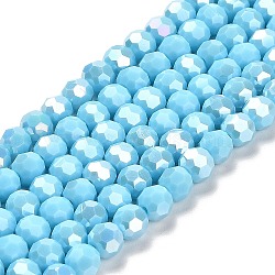 Opaque Glass Beads Stands, AB Color, Faceted(32 Facets), Round, Light Sky Blue, 6x5.5mm, Hole: 1.2mm, about 91~93pcs/strand, 19.49~19.92 nch(49.5~50.6cm)(X-EGLA-A035-P6mm-B08)